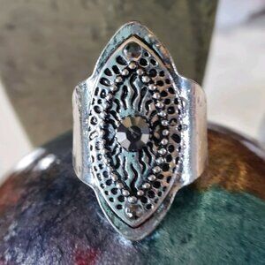 Antique Silver Tone Stretch Band Ring Marquise Shape 💥3 for $24💥